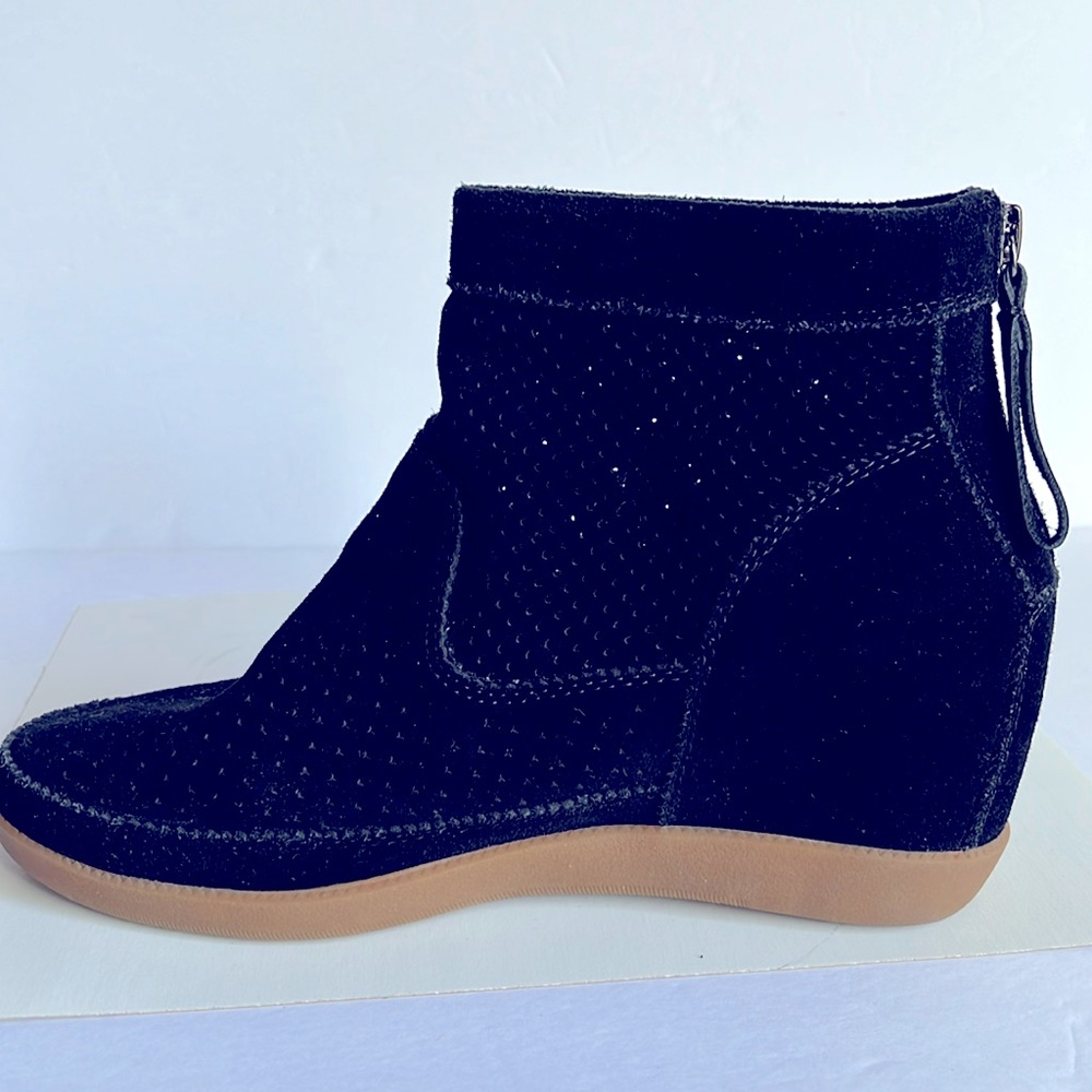 Anthropologie Shoe The Bear Emmy Suede Wedge Black Sz 38 Hidden Wedge Sneakers - Picture 5 of 10